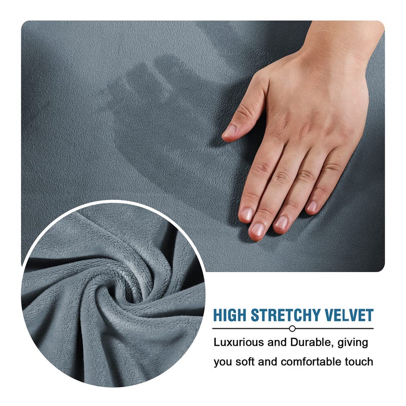 H.VERSAILTEX Modern Velvet Plush 4 Piece High Stretch Sofa Slipcover Sofa Cover Furniture Protector Form Fit Luxury Thick Velvet Sofa Cover for 3 Cushion Couch Width Up to 90 Inch (Sofa,Stone Blue) - Image 5